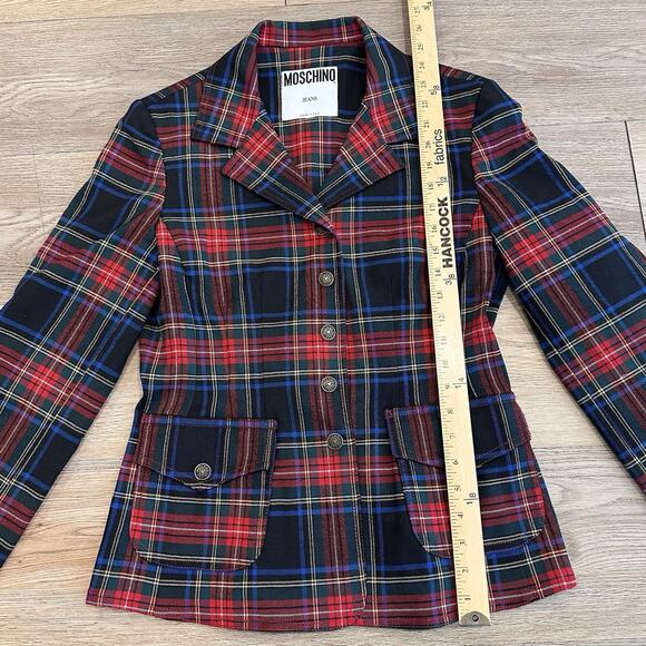 Vintage 90s Moschino Jeans Blazer Jacket Y2K Plaid Tartan Womens S/M Tweed EUC - Picture 5 of 14
